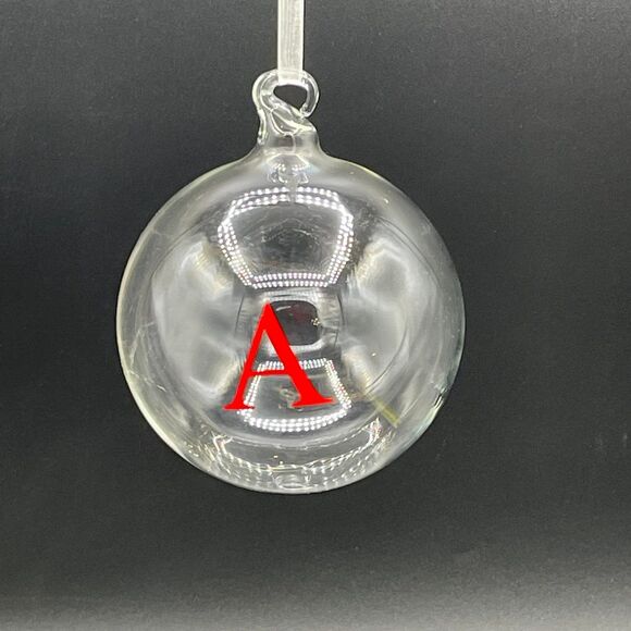 Solid Clear Glass Letter A Monogram Hand Blown Christmas Orb Ball Ornament - Picture 2 of 6